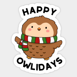 Happy Owlidays Cute Holiday Owl Pun Sticker